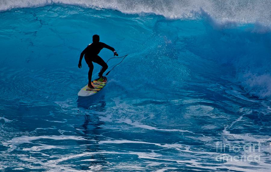 Surfer in the  Blue - Kekaha Beach Photograph by Debra Banks