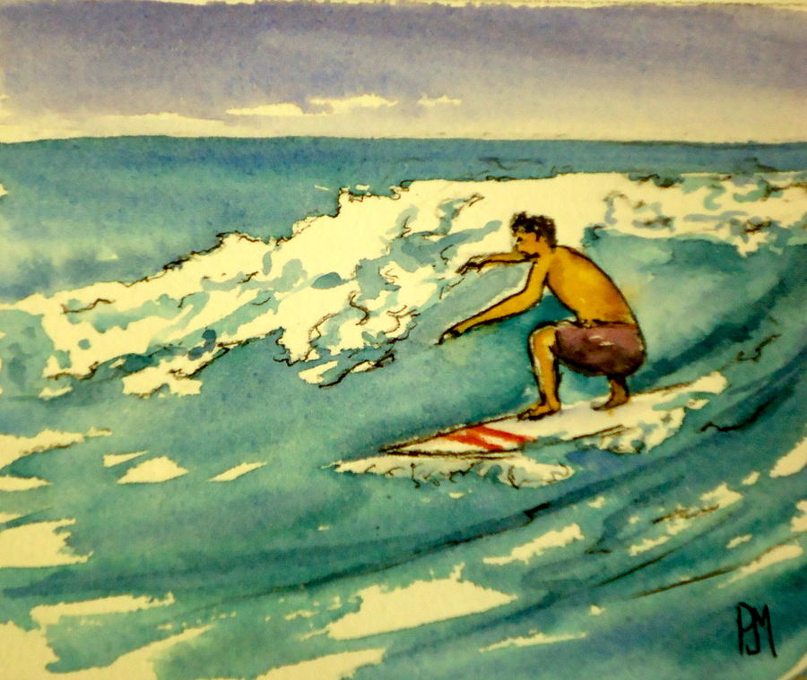 Surfing Painting - Surfer In The Sky by Pete Maier Surfing Painting - Surfer In The Sky by Pete Maier