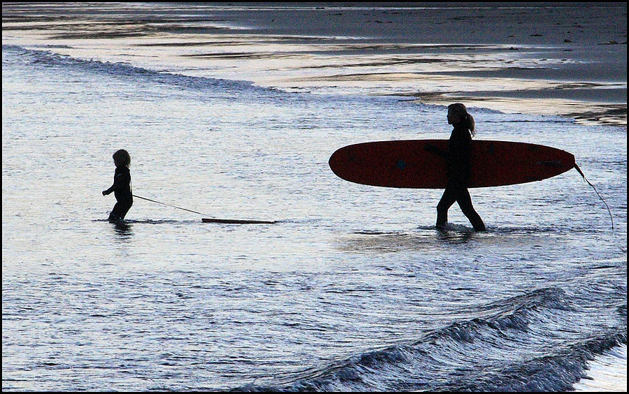 Long Beach Photograph - Mother and Child Surfers by David Vockeroth