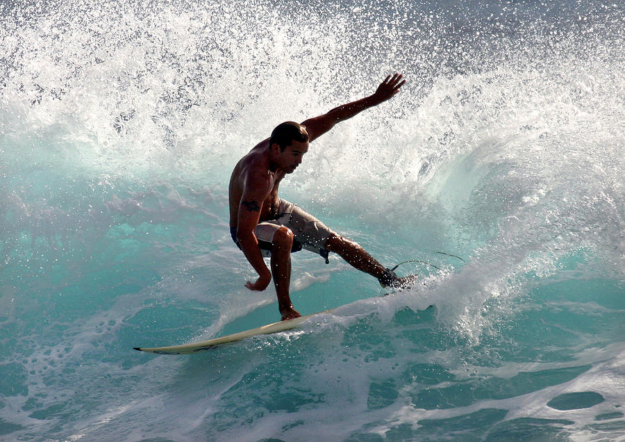 Surfer Slashing The Blue Waves At Dumps Maui Hawaii Photograph