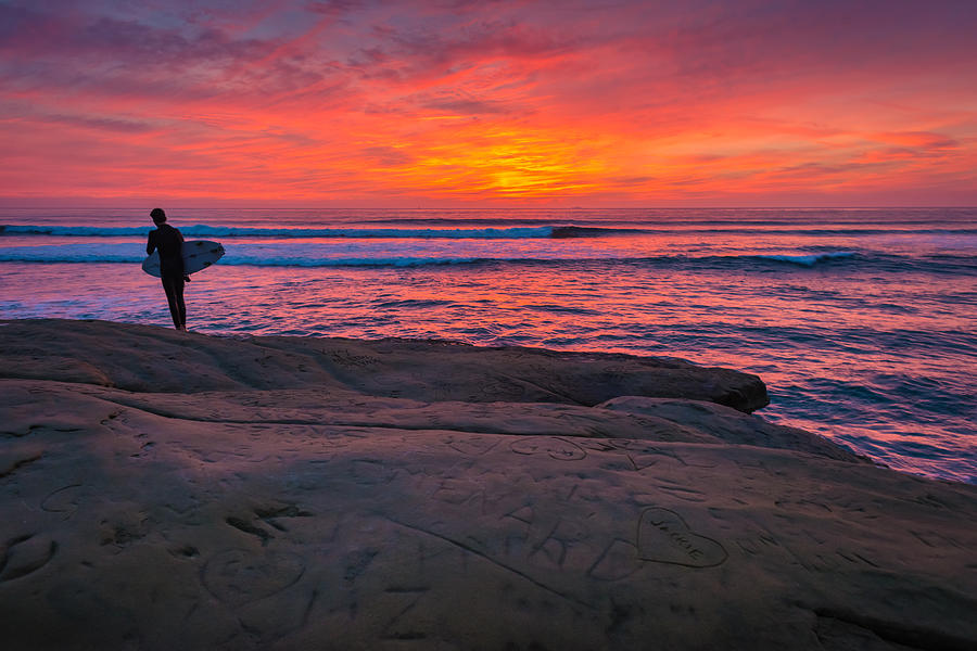 Surfer sunset over Sunset Cliffs San Diego Photograph by TM Schultze