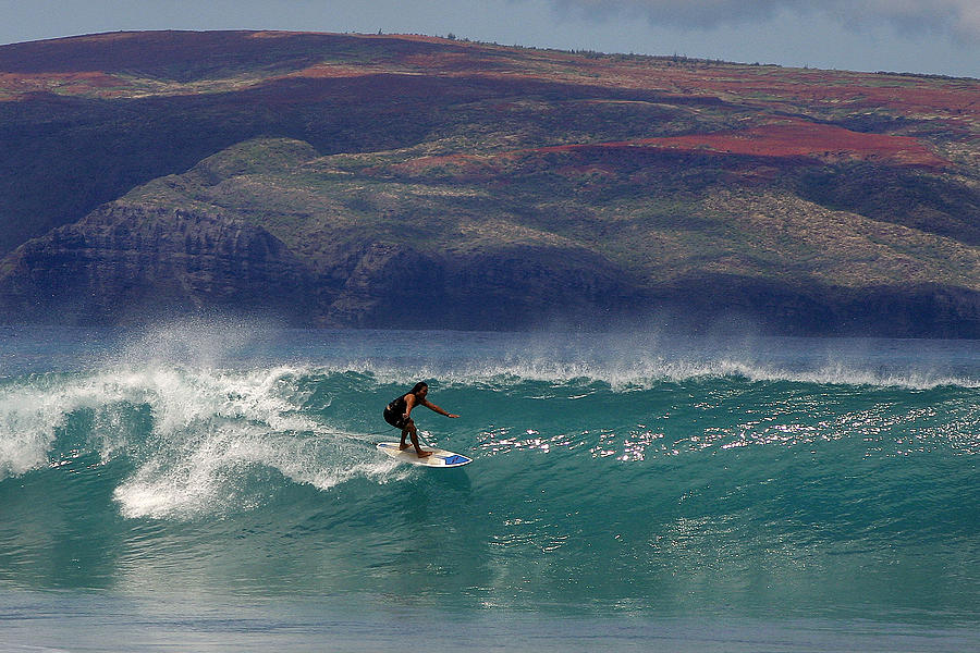 Surfer Surfing the blue waves at Dumps Maui Hawaii Photograph by Pierre Leclerc Photography