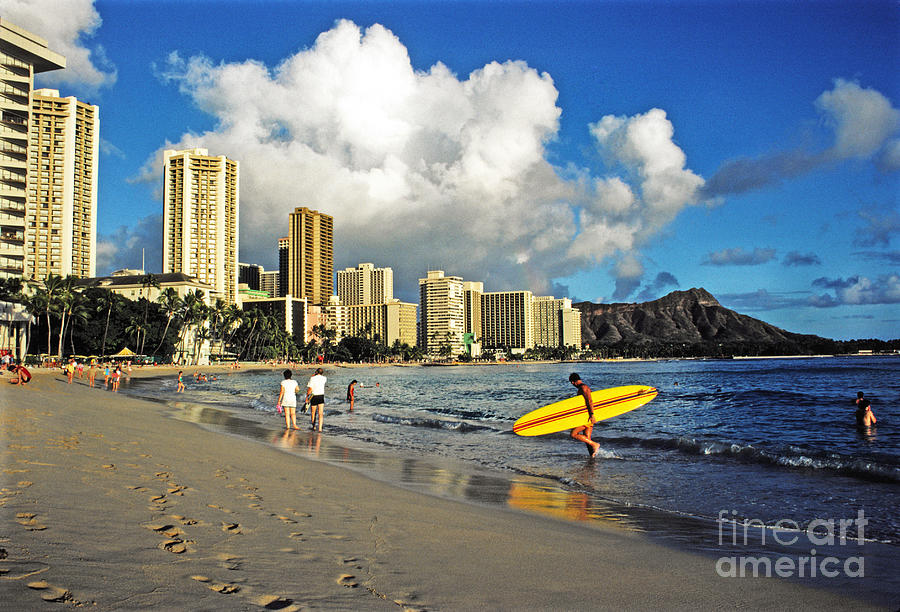 Surfer Waikiki Beach Diamond Head Photograph by Thomas R Fletcher