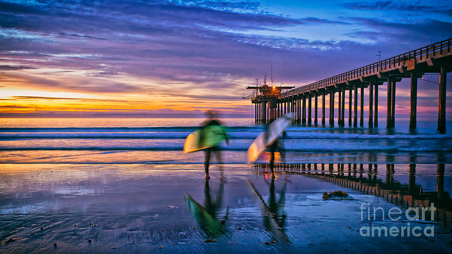 Surfers at Scripps Pier in La Jolla California Photograph by Sam Antonio