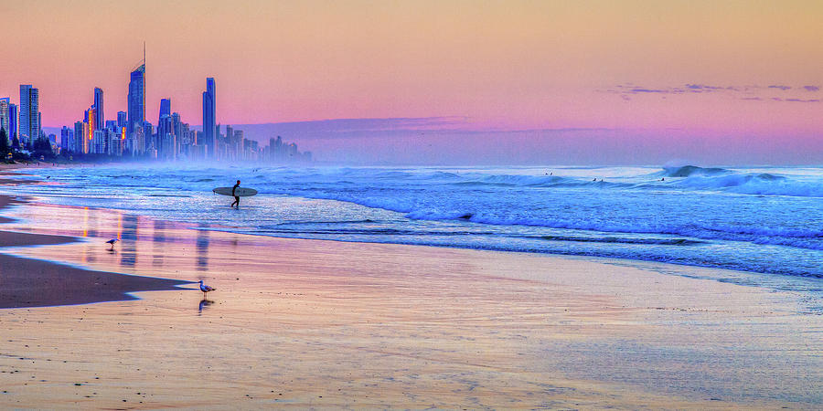 Surfers At  Sunrise - Gold Coast Photograph by Mark Christian
