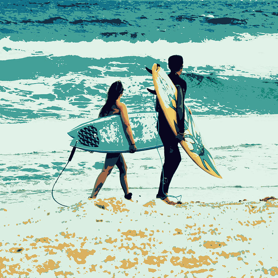 Summer Digital Art - Surfers by Brandi Fitzgerald