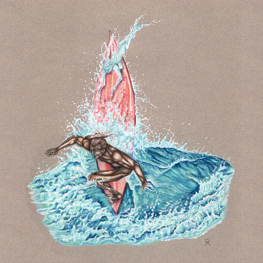 Colored Pencil Drawing - Surfers Lover by Karen Musick