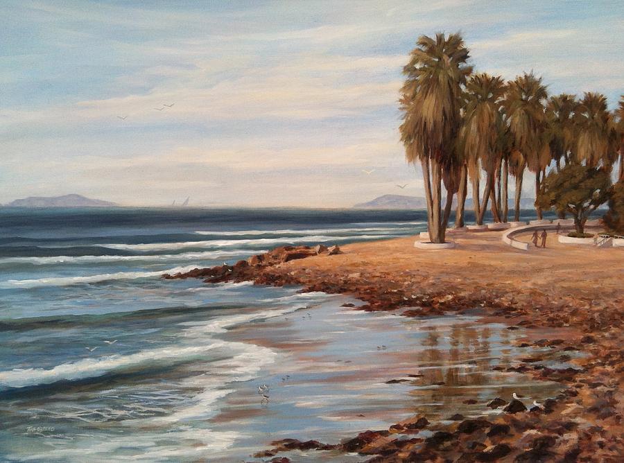 Sandpiper Painting - Surfers Point, Morning Stroll by Tina Obrien