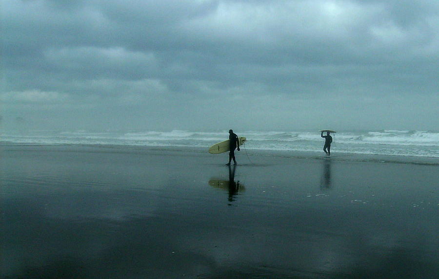 Surfers Stormy Day Two Photograph by Lois Lepisto