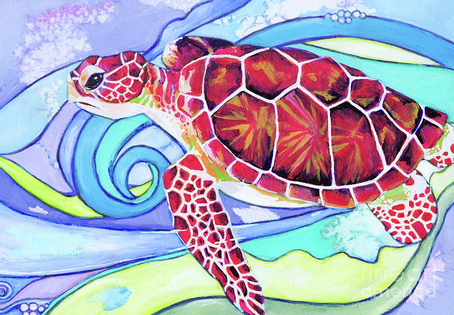 Surfin Turtle Painting by Anne Seay