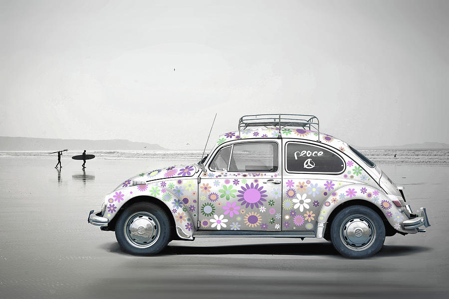 Surfin USA VW Beetle Mixed Media by Mal Bray