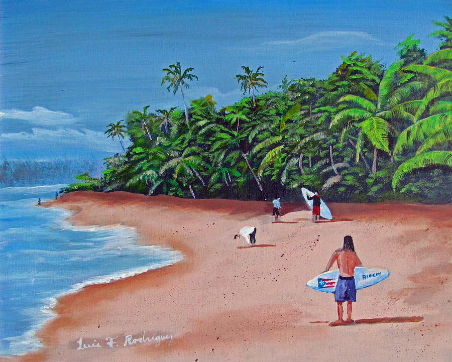 Surfing A La Rincon Painting by Luis F Rodriguez