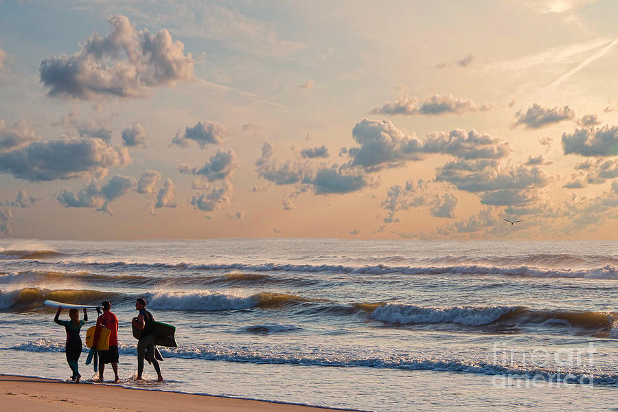 Surfing At Sunrise On The Jersey Shore Photograph by Jeff Breiman
