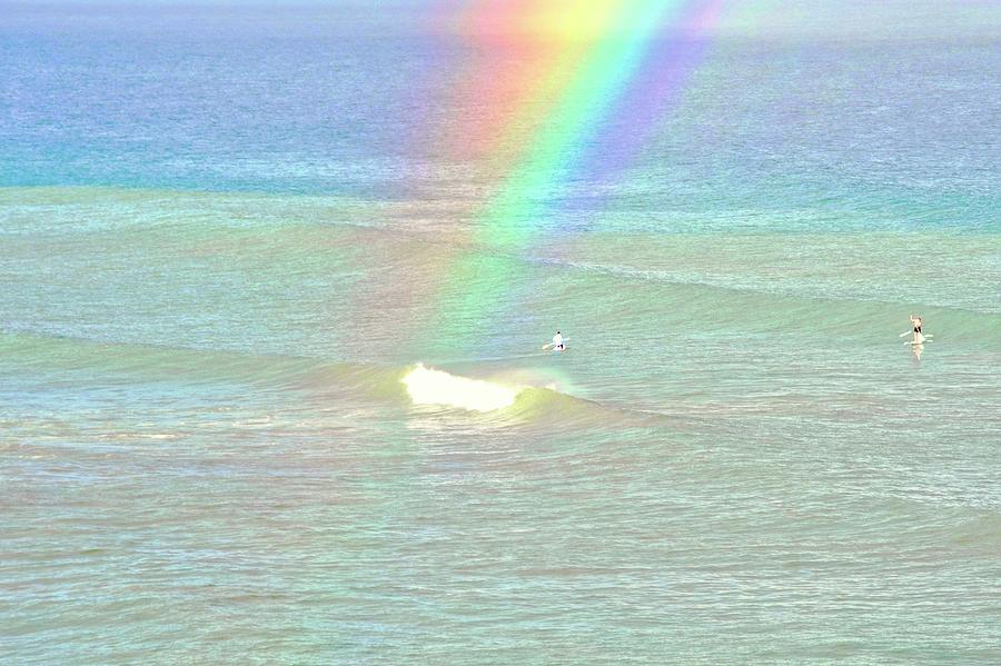 Rainbow Photograph - Surfing at the End of a Rainbow  by Kirsten Giving