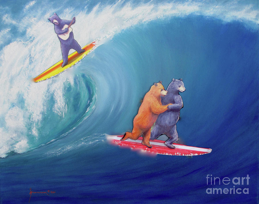 Bear Mixed Media - Surfing Bears by Jerome Stumphauzer