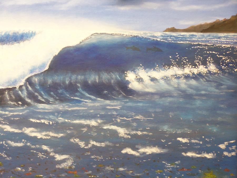 Dolphin Painting - Surfing Dolphins by Charles Vaughn