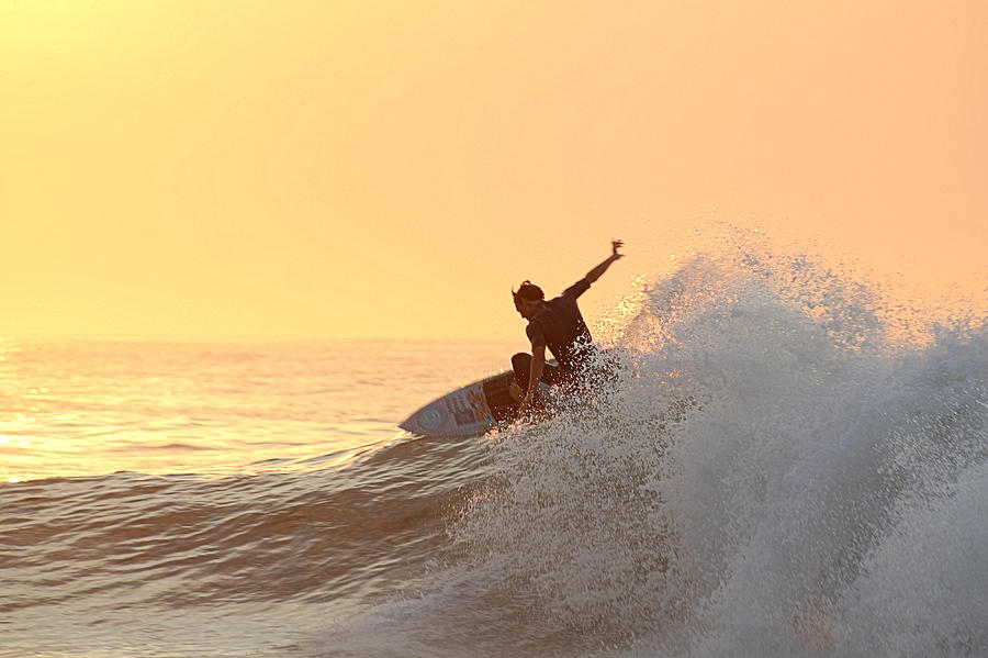 Surfing In Golden Sky Photograph by Robert Banach