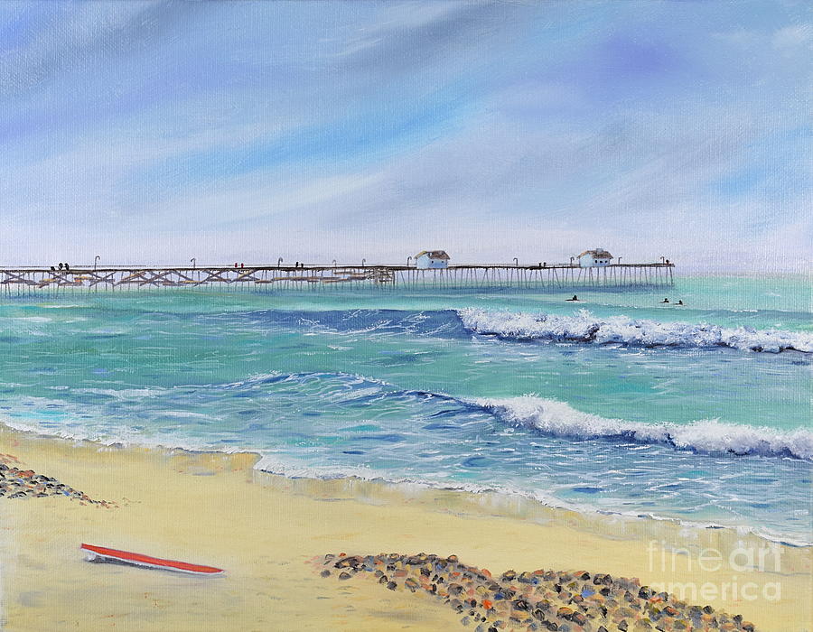 Surfing in San Clemente Painting by Mary Scott