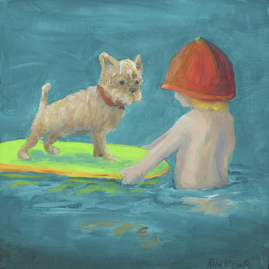 Surfing lessons Painting by Robin Wiesneth