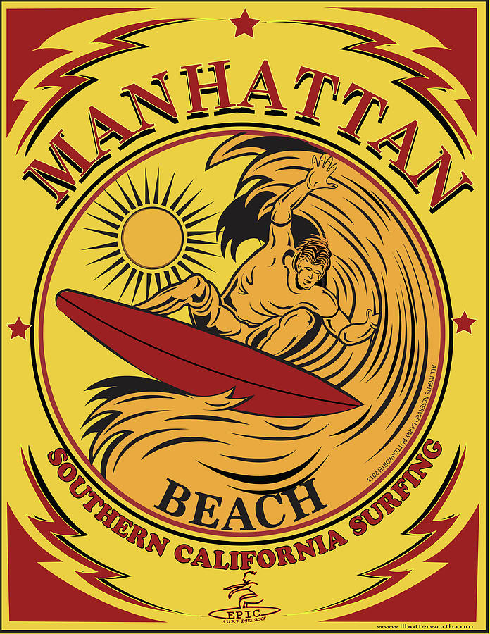 Surfing Manhattan Beach California Digital Art by Larry Butterworth