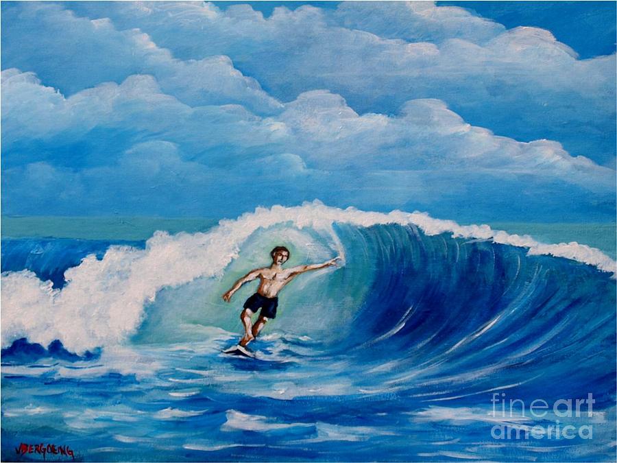 Surfing on the waves Painting by Jean Pierre Bergoeing