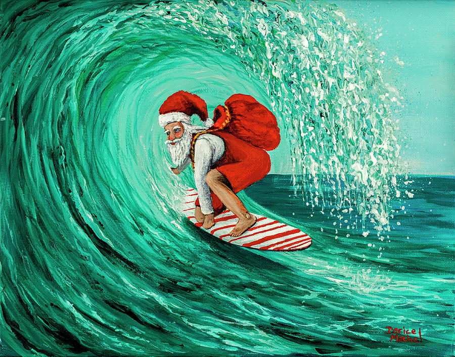 Surfing Santa Painting by Darice Machel McGuire