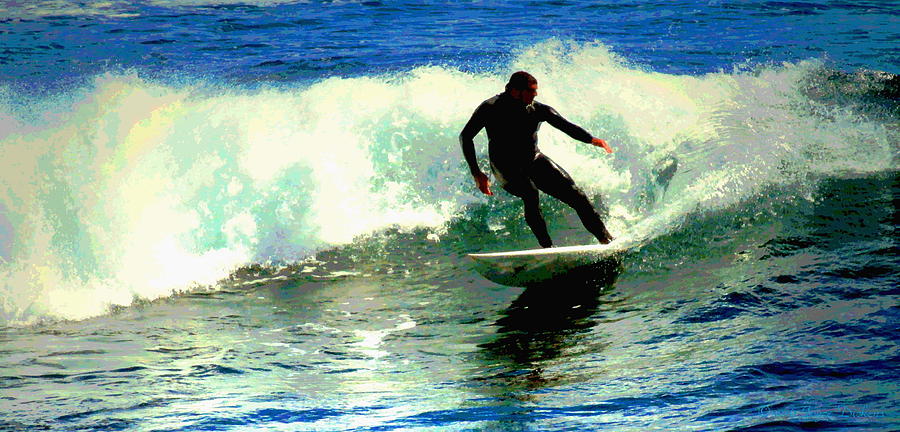 Surfing The Small Waves At Lovers Point II WC Digital Art by Joyce Dickens