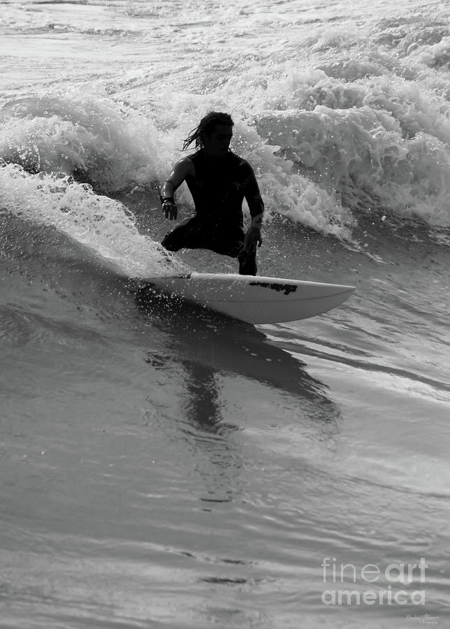 Surfing The Waves Grayscale Photograph by Jennifer White
