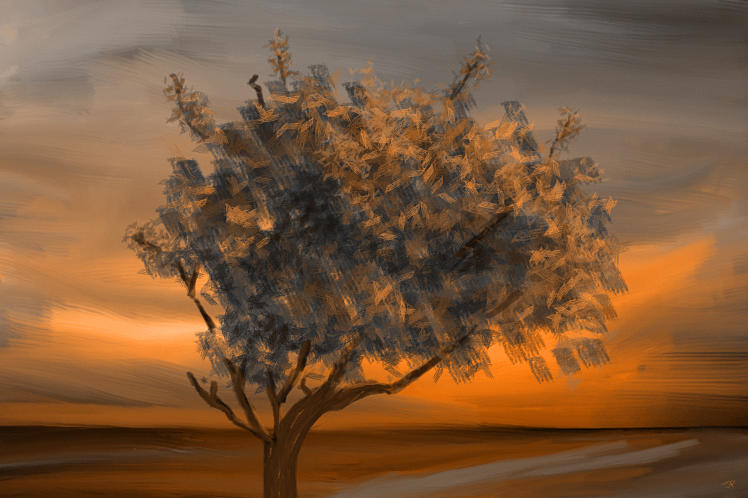 Sunset Digital Art - Surfing Tree on a beach By Sunset -  Contemporary Painting by Jean-Pierre Prieur