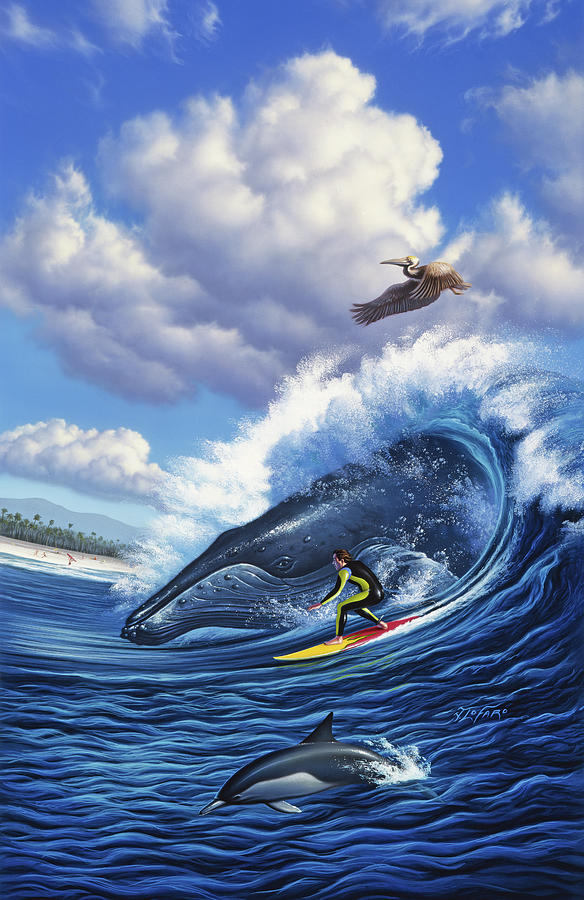 Pelican Painting - Surfs Up by Jerry LoFaro