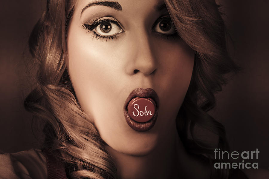 Surprised portrait of a vintage pinup soda girl Photograph by Jorgo Photography