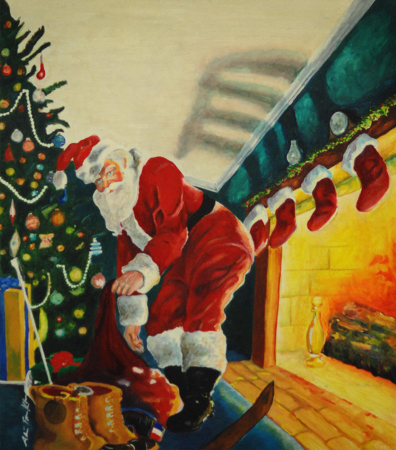 Christmas Painting - Surprising Santa by Alicia Frese Klenk
