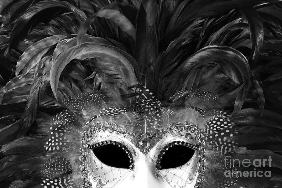 Venetian Mask Photograph - Surreal Black White Mask - Gothic Surreal Costume Black Mask - Surreal Masquerade Face Mask  by Kathy Fornal
