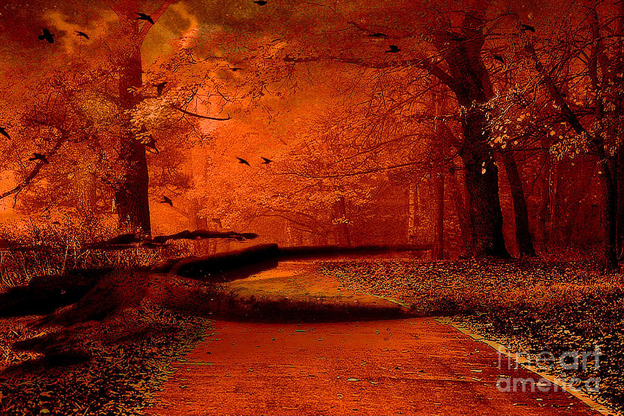 Woodlands Photograph - Surreal Fantasy Autumn Fall Orange Woods Nature Forest  by Kathy Fornal