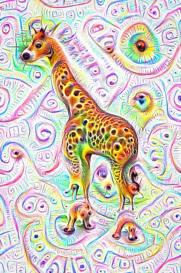 Fantasy Digital Art - Surreal giraffe dog deep dream mutant by Matthias Hauser