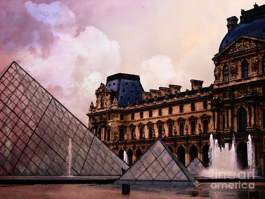 Louvre Photograph - Surreal Louvre Museum Pyramid Watercolor Paintings - Paris Louvre Museum Art by Kathy Fornal