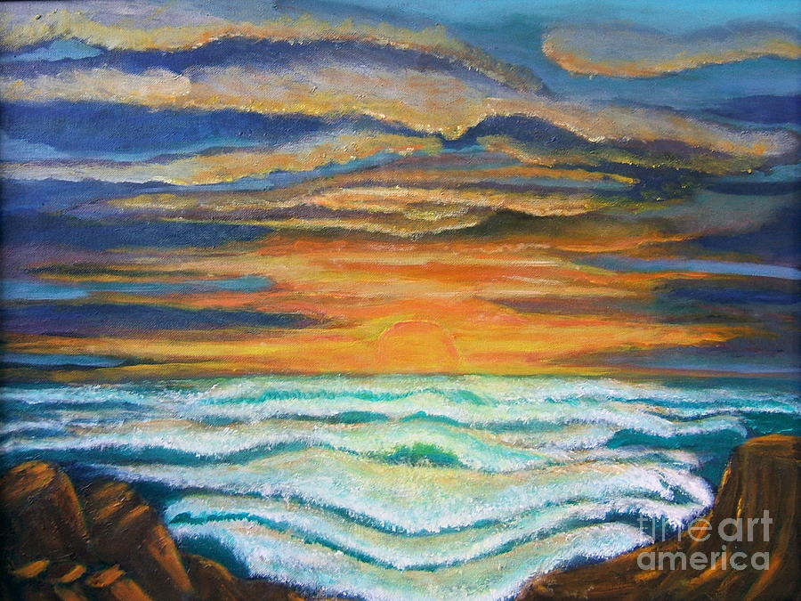 Surreal Ocean Sunset Painting by Nancy Rucker