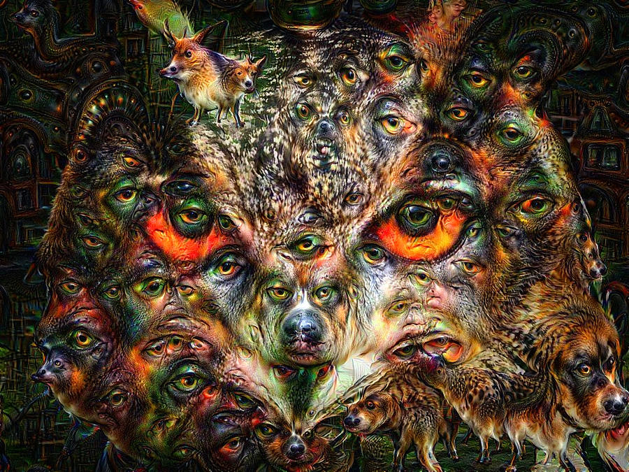 Owl Photograph - Surreal owl portrait deep dream with dogs by Matthias Hauser