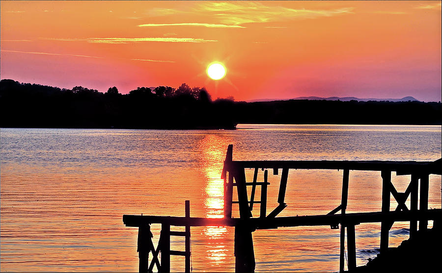 Surreal Smith Mountain Lake Dock Sunset Photograph by The James Roney Collection