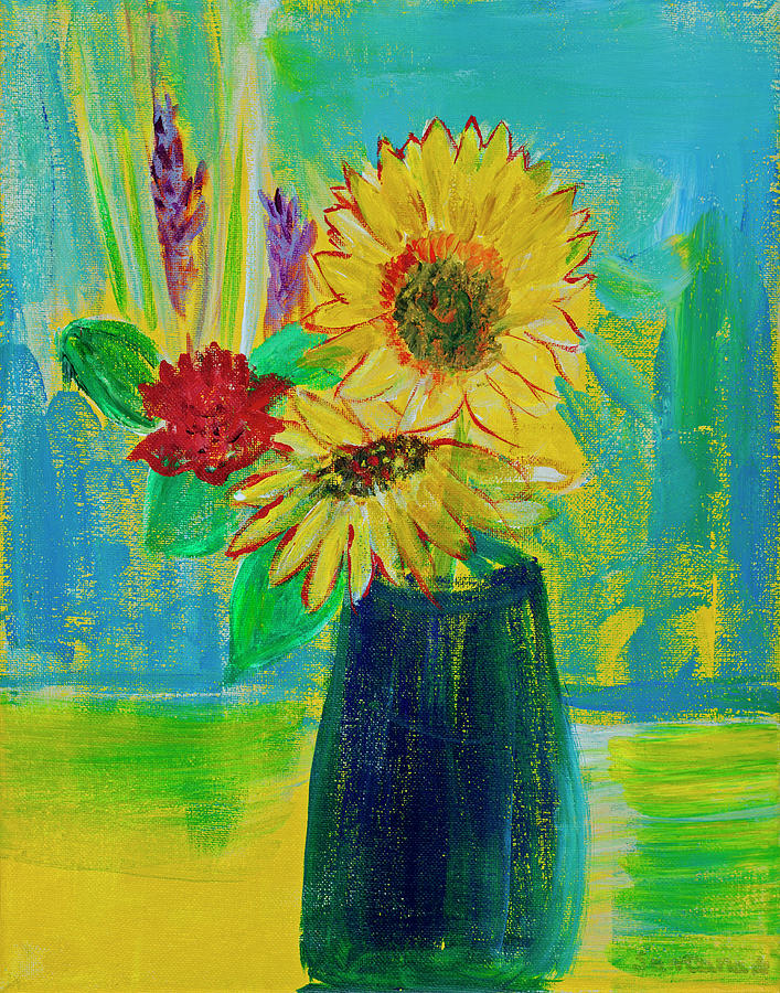Surreal Sunflowers  14x11 Painting by Santana Star