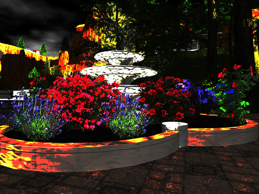 Surrealistic Garden Fountain Digital Art by Michael Doyle