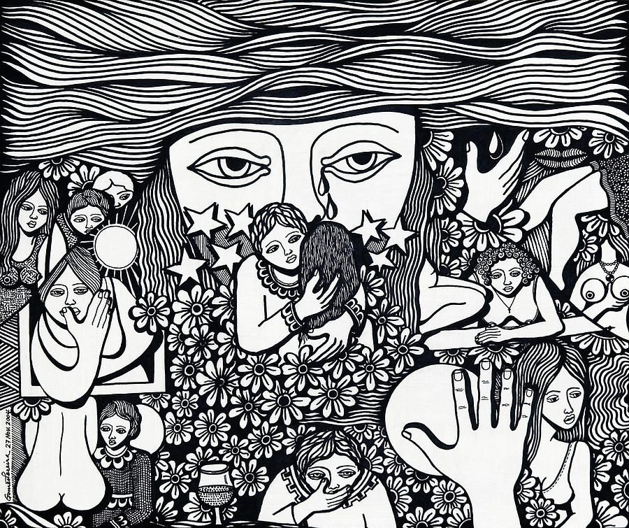China Ink Drawing - Surround yoursel with roses love drink and be silent The more is nothing by Jose Alberto Gomes Pereira China Ink Drawing - Surround yoursel with roses love drink and be silent The more is nothing by Jose Alberto Gomes Pereira