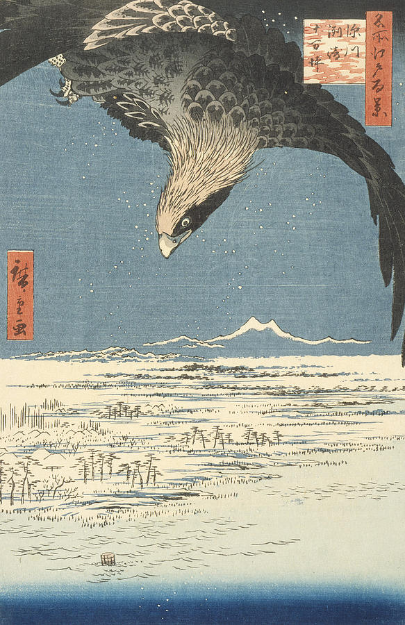 Bird Painting - Susaki and the Jumantsubo Plain near Fukagawa by Hiroshige