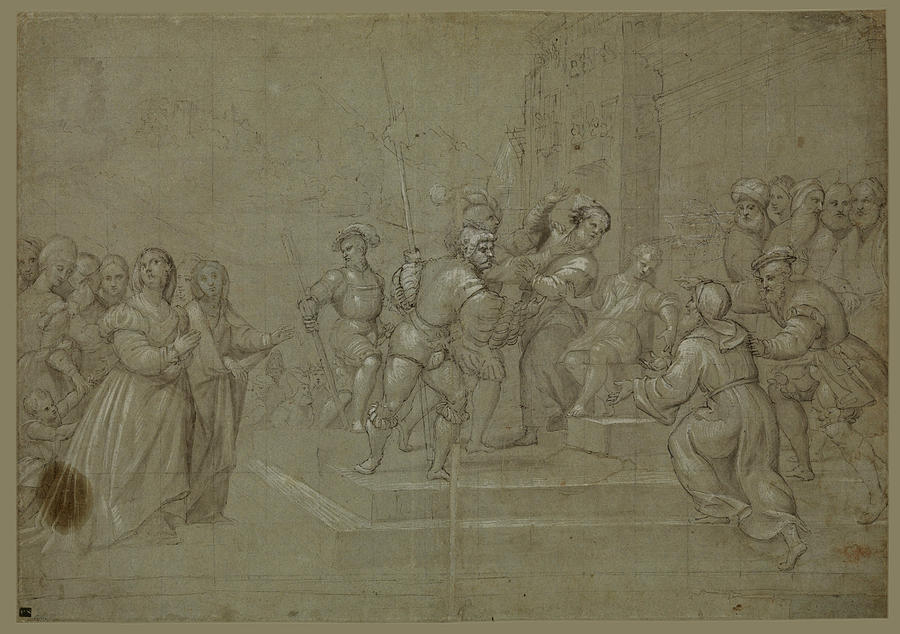 Susanna and the Elders before Daniel Drawing by Attributed to Pomponio Amalteo