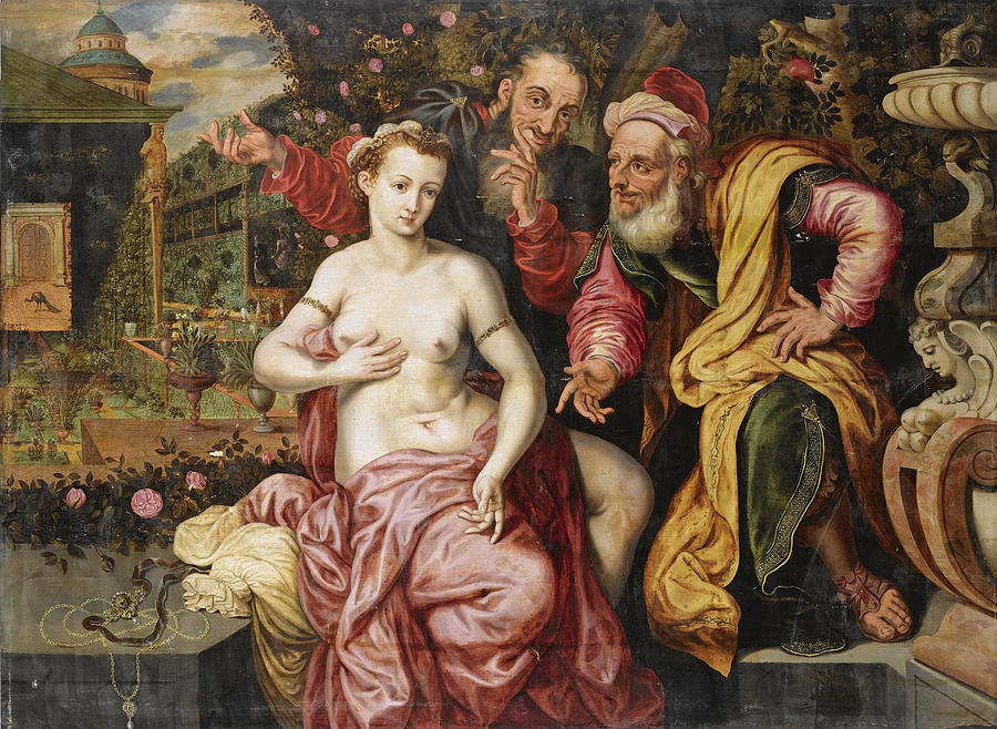 Susanna And The Elders Painting by Circle of Frans Floris