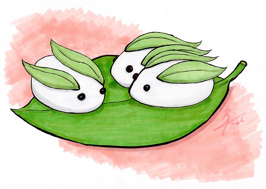 Cardstock Drawing - Sushi Bunnies by Kenya Thompson