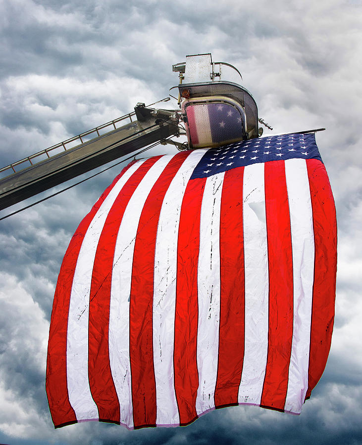 Suspended American Flag And Reflection Photograph by Gary Slawsky