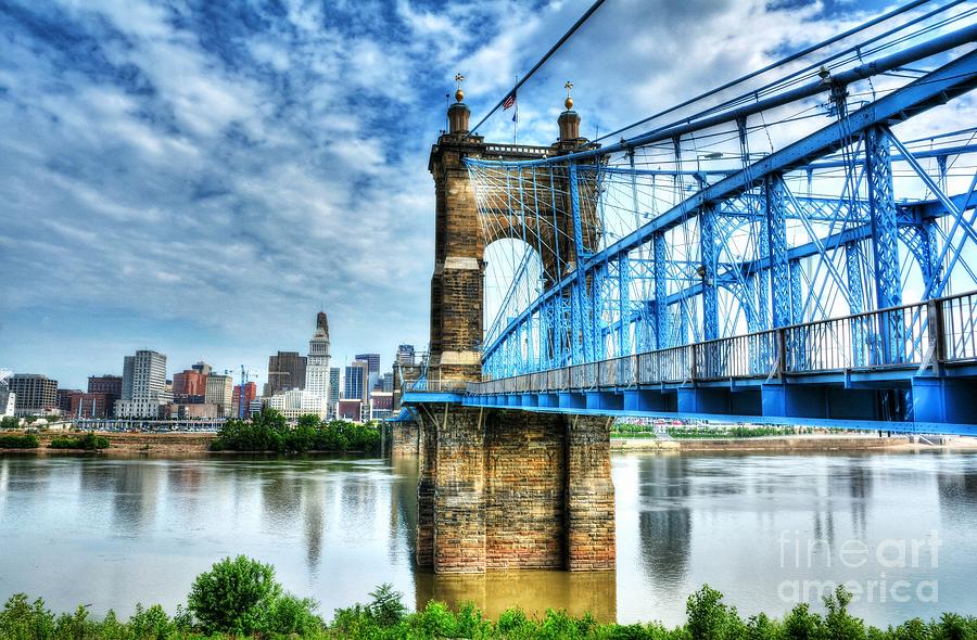 City Scene Photograph - Suspension Bridge At Cincinnati by Mel Steinhauer