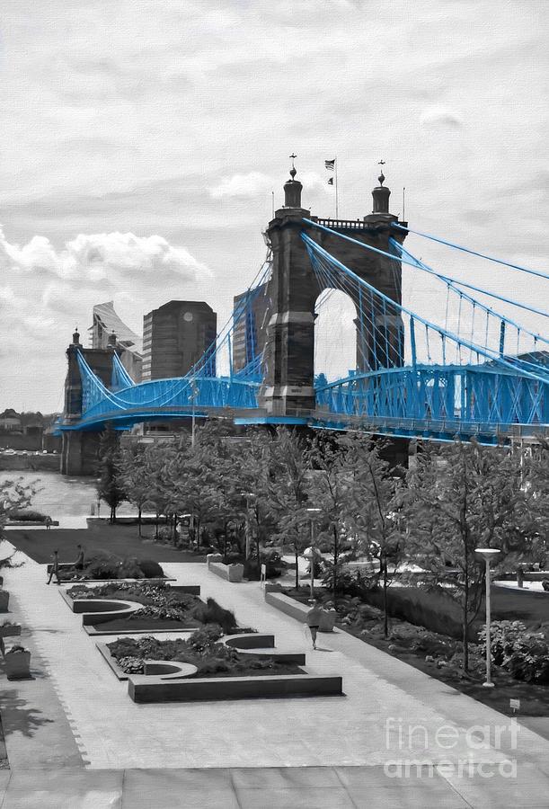Suspension Bridge At Cincinnati Selective Color Photograph by Mel Steinhauer