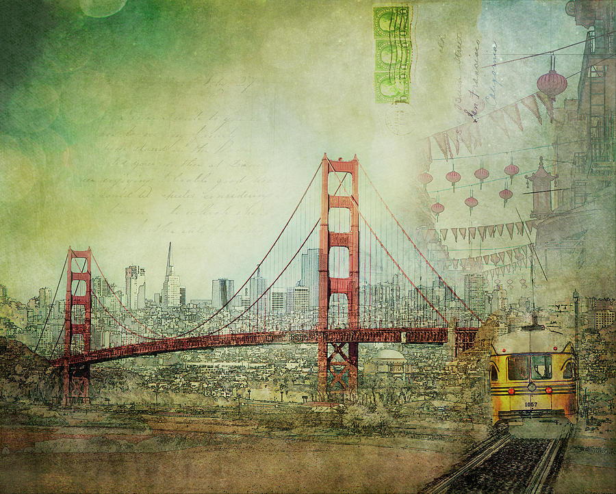 Suspension - Golden Gate Bridge San Francisco Photography Mixed Media Collage Photograph by Melanie Alexandra Price